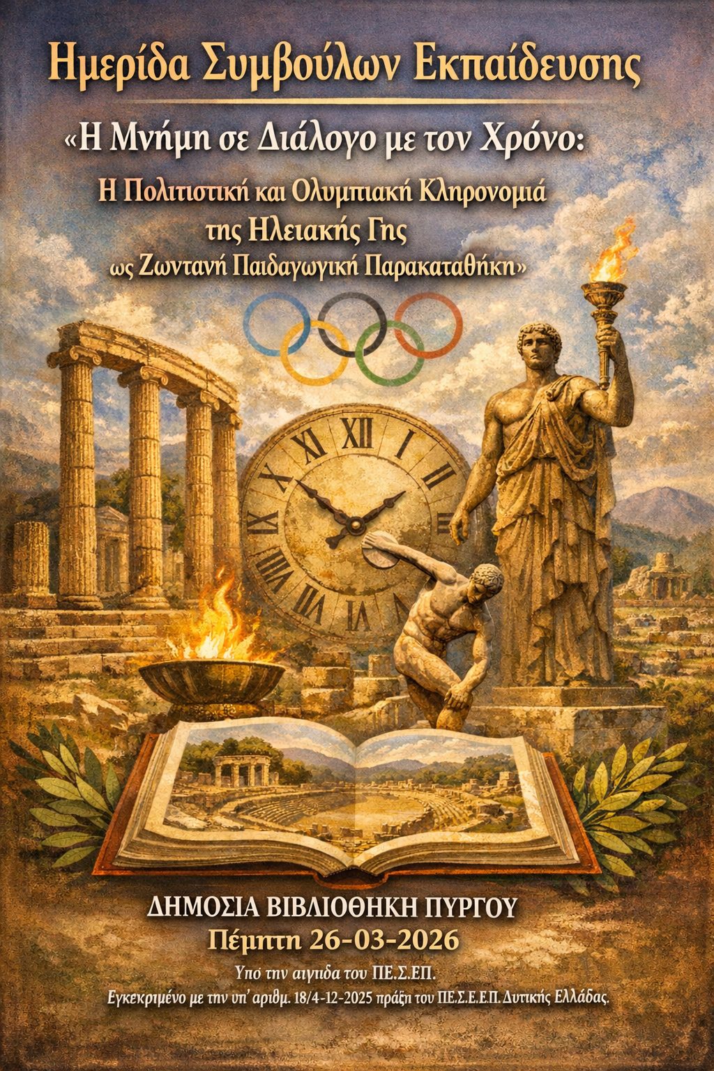 Ημερίδα Συμβούλων Εκπαίδευσης «Η Μνήμη σε Διάλογο με τον Χρόνο: Η Πολιτιστική και Ολυμπιακή Κληρονομιά της Ηλειακής Γης ως Ζωντανή Παιδαγωγική Παρακαταθήκη» 1 Ημερίδα Συμβούλων Εκπαίδευσης «Η Μνήμη σε Διάλογο με τον Χρόνο: Η Πολιτιστική και Ολυμπιακή Κληρονομιά της Ηλειακής Γης ως Ζωντανή Παιδαγωγική Παρακαταθήκη»